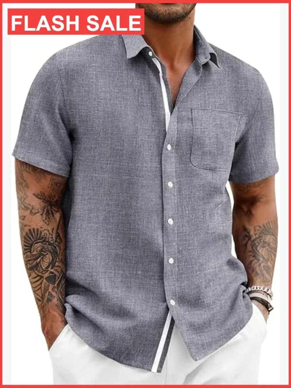 Mens Linen Button Down Shirts Short Sleeve Summer Beach Wedding Tops w Pocket